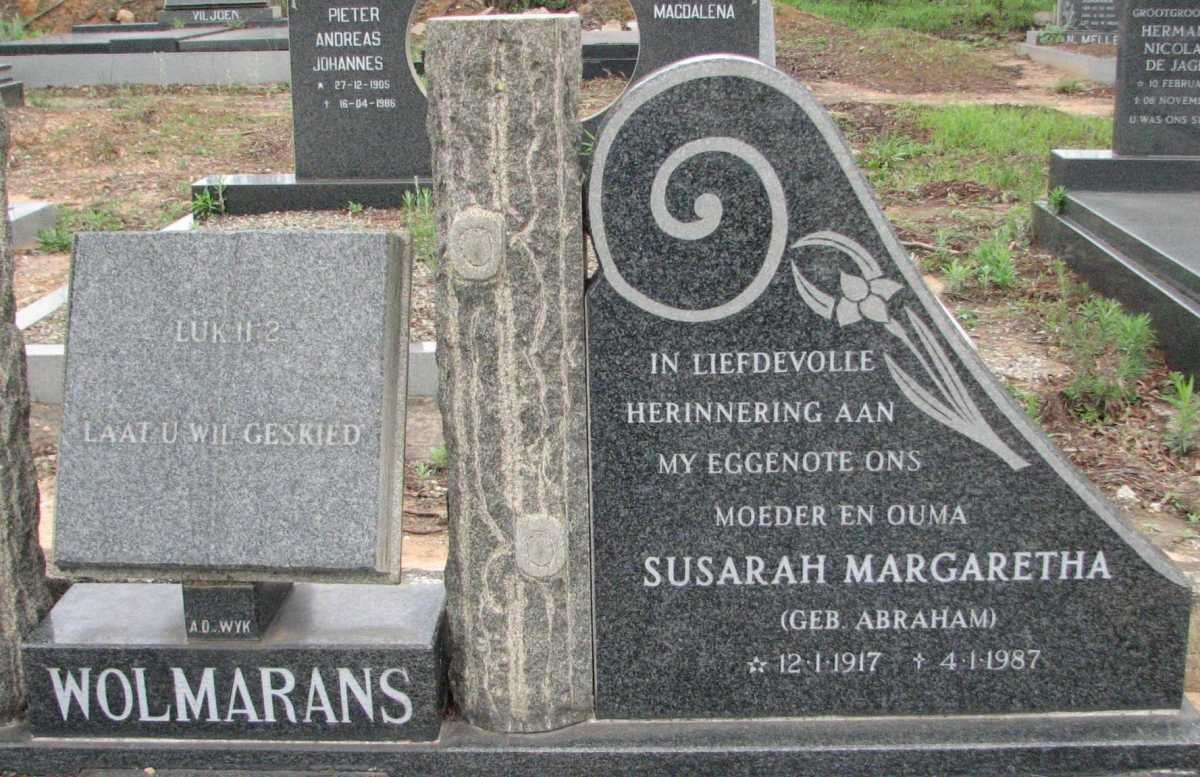 WOLMARANS Johan Thomas Fritz 1913-2007 &amp; Susarah Margaretha ABRAHAM 1917-1987
