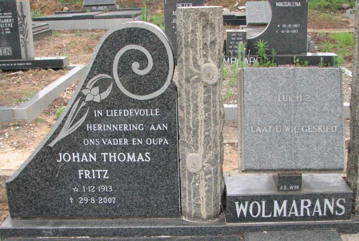 WOLMARANS Johan Thomas Fritz 1913-2007 &amp; Susarah Margaretha ABRAHAM 1917-1987