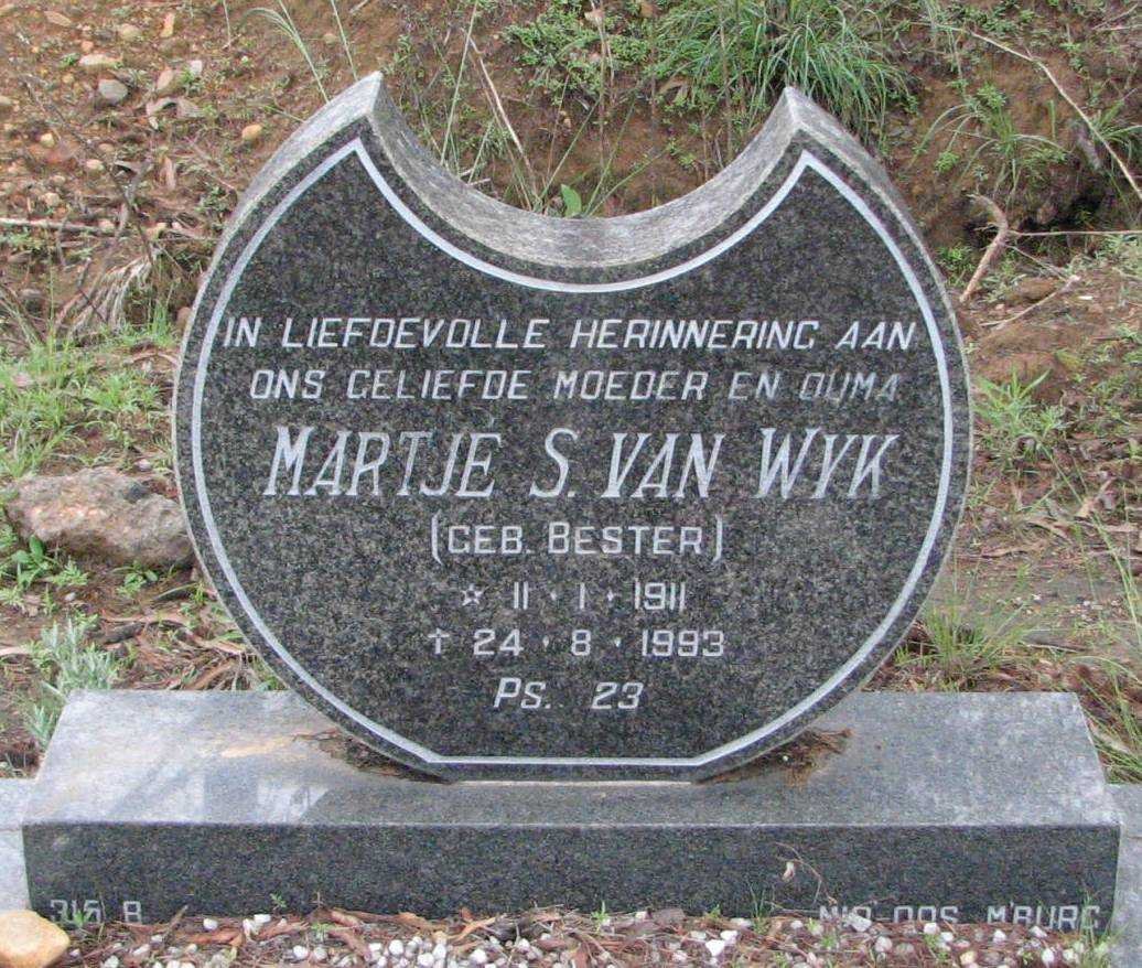 WYK Martje S., van geb BESTER 1911-1993