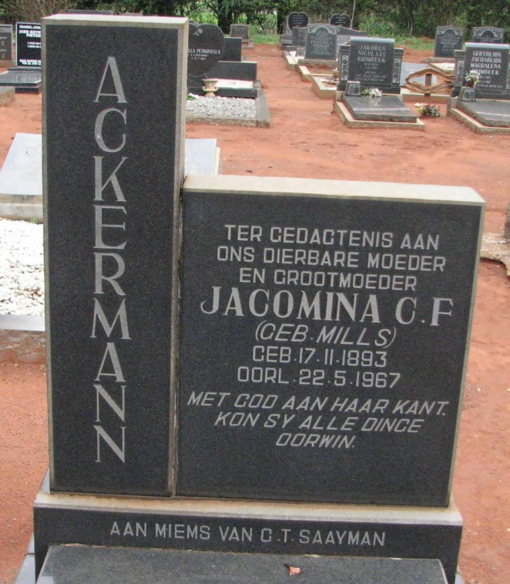 ACKERMANN Jacoba C.F. nee MILLS 1893-1967