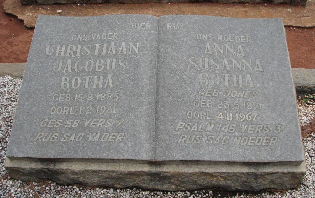 BOTHA Christiaan Jacobus 1885-1961 &amp; Anna Susanna JONES 1891-1967