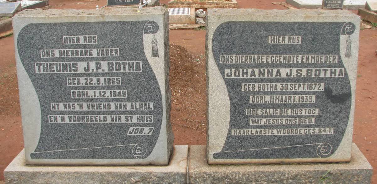 BOTHA Theunis J.P. 1865-1949 &amp; Johanna J.S. BOTHA 1872-1939