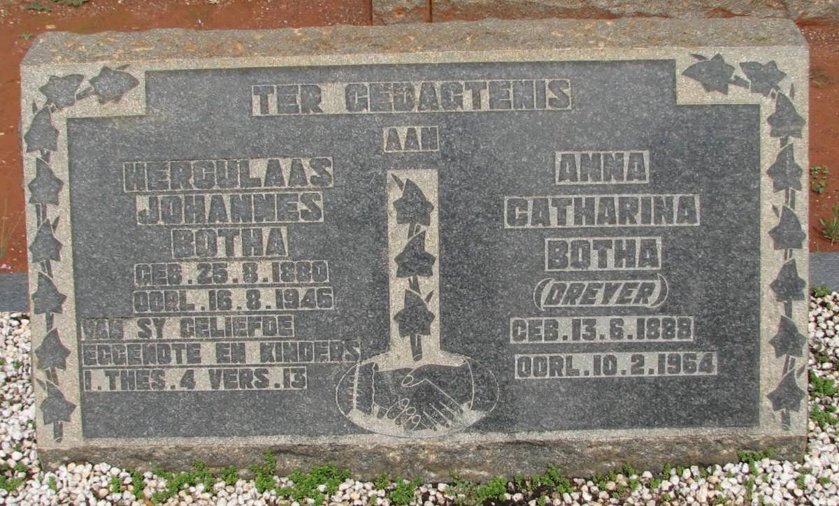 BOTHA Herculaas Johannes 1880-1946 &amp; Anna Catharina DREYER 1888-1964