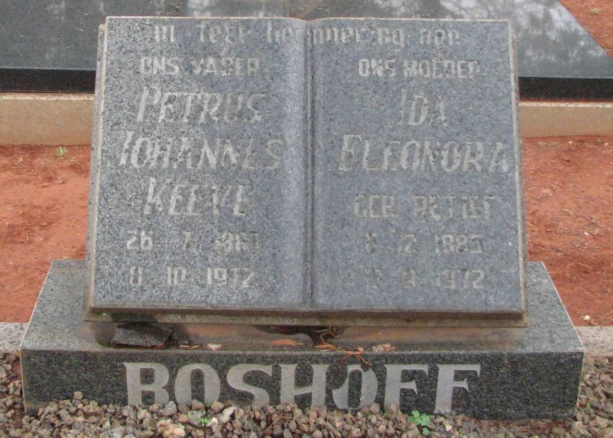 BOSHOFF Petrus Johannes Keeve 1881-1972 &amp; Ida Eleonora RETIEF 1885-1972
