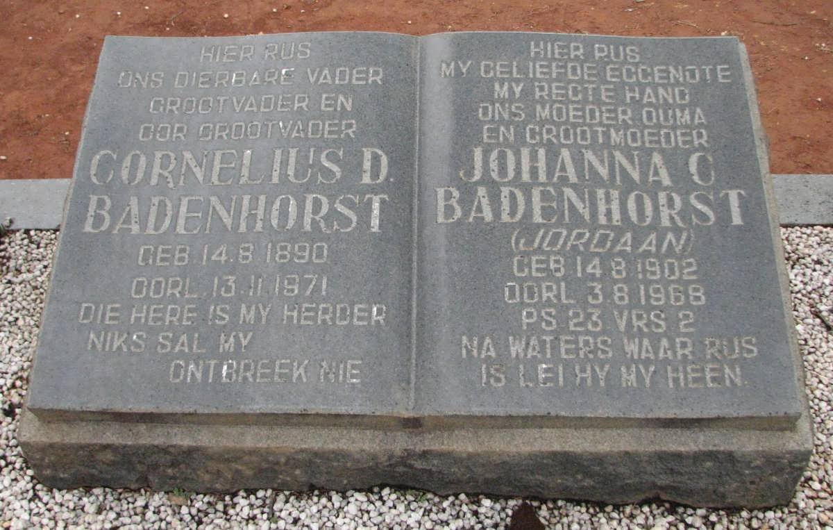 BADENHORST Cornelius D. 1890-1971 &amp; Johanna C. JORDAAN 1902-1968