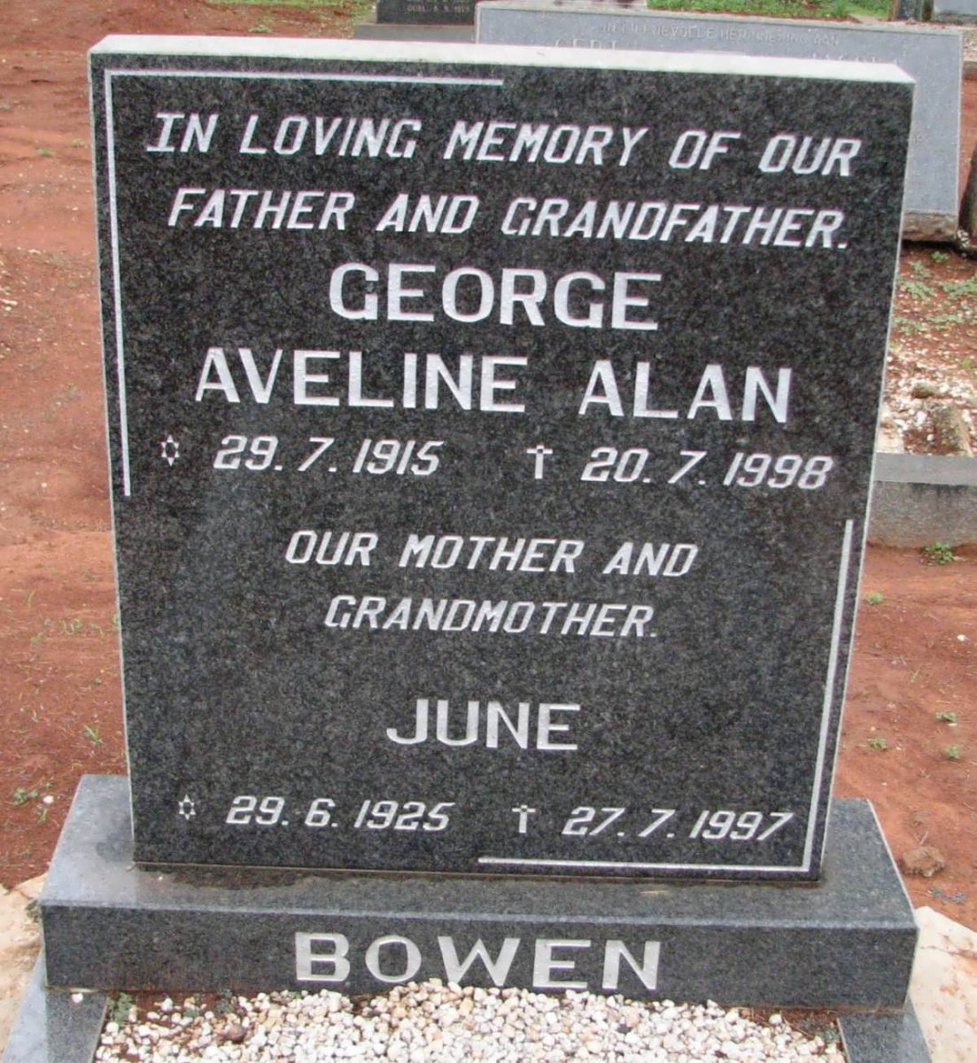 BOWEN George Aveline Alan 1915-1998 &amp; June 1925-1997