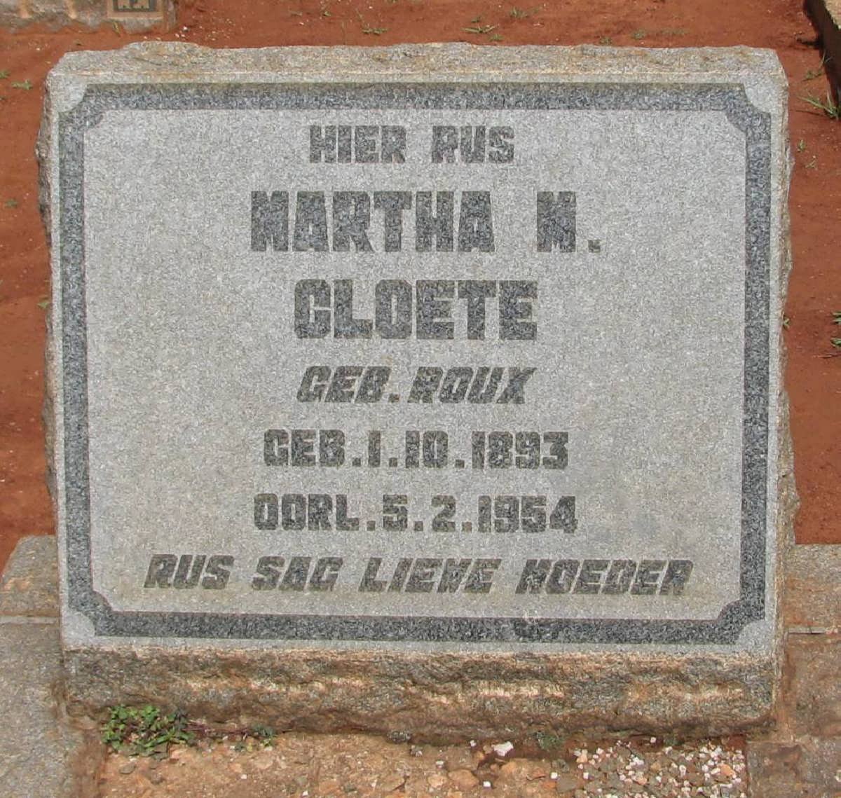 CLOETE Martha M. nee ROUX 1893-1954