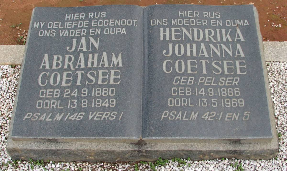 COETSEE Jan Abraham 1880-1949 &amp; Hendrika Johanna PELSER 1886-1969