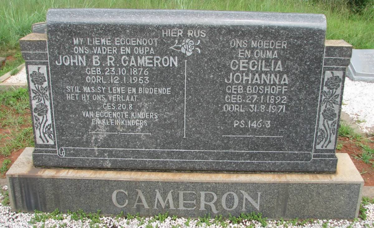 CAMERON John B.R. 1876-1953 &amp; Cecilia Johanna BOSHOFF 1892-1971