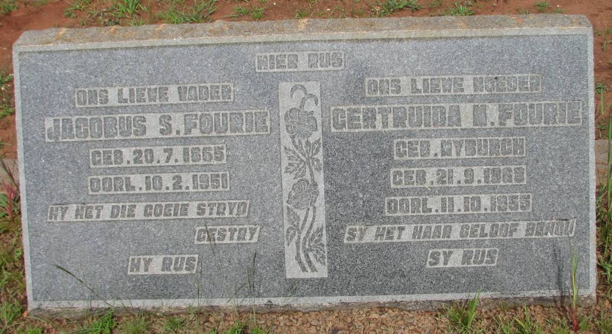 FOURIE Jacobus S. 1865-1951 &amp; Gertruida M. MYBURGH 1868-1955