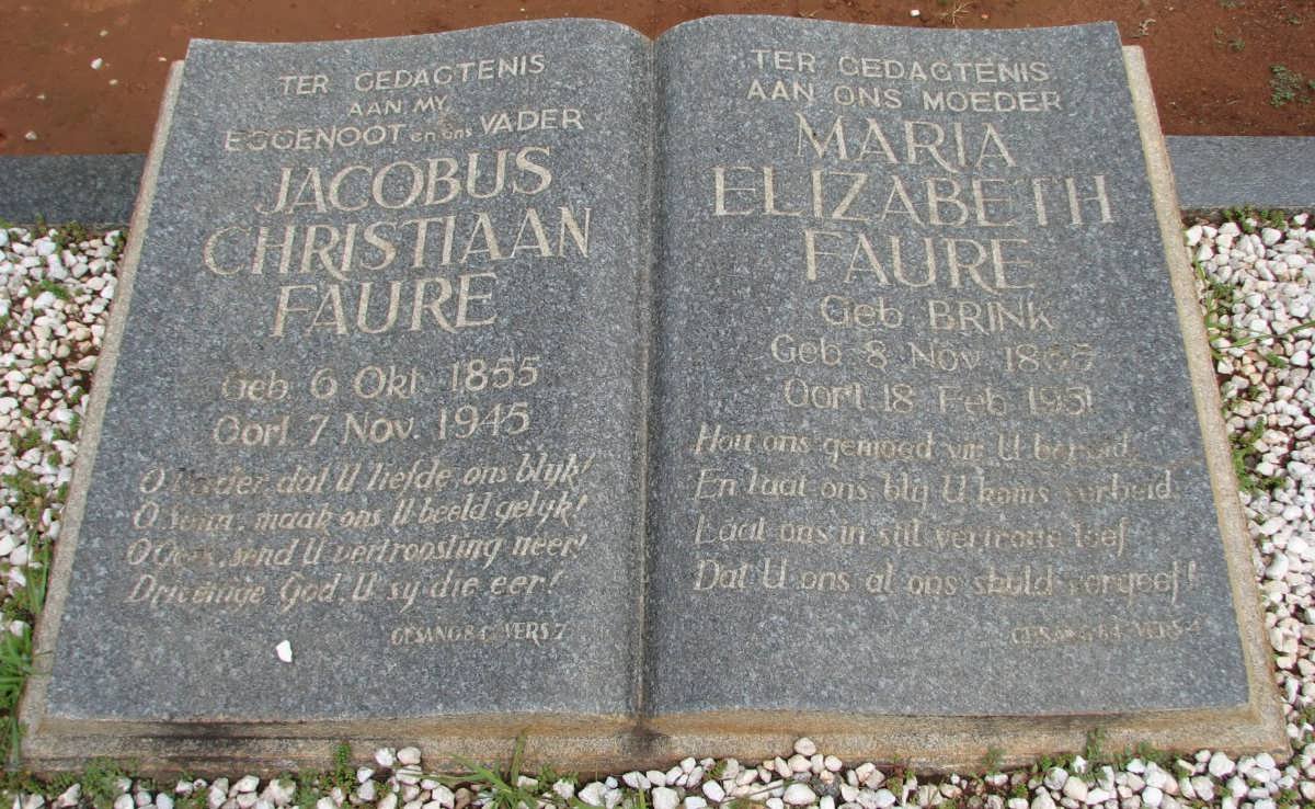 FAURE Jacobus Christiaan 1855-1945 &amp; Maria Elizabeth BRINK 1865-1951