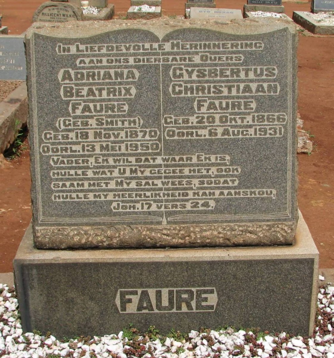 FAURE Gysbertus Christiaan 1866-1931 &amp; Adriana Beatrix SMITH 1870-1950