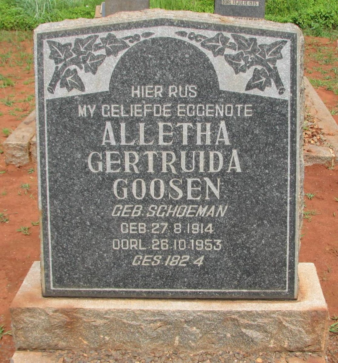 GOOSEN Alletha Gertruida nee SCHOEMAN 1914-1953