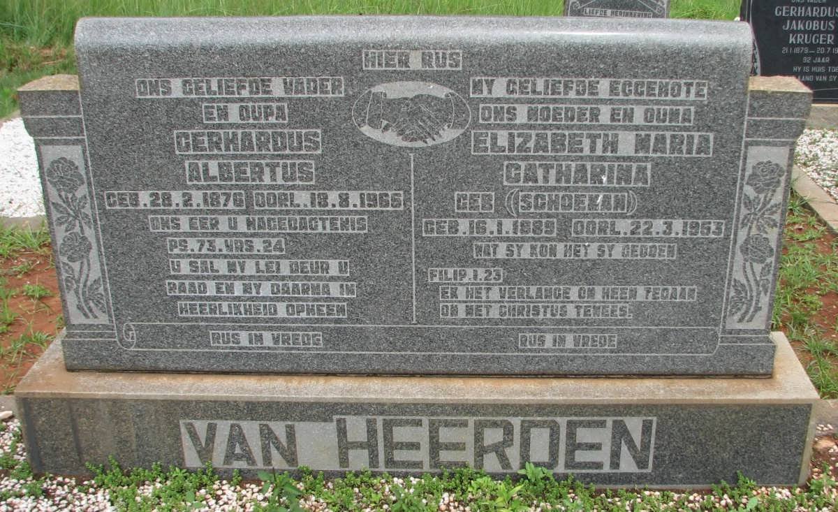 HEERDEN Gerhardus Albertus, van 1876-1965 &amp; Elizabeth Maria Catharina SCHOEMAN 1889-1953
