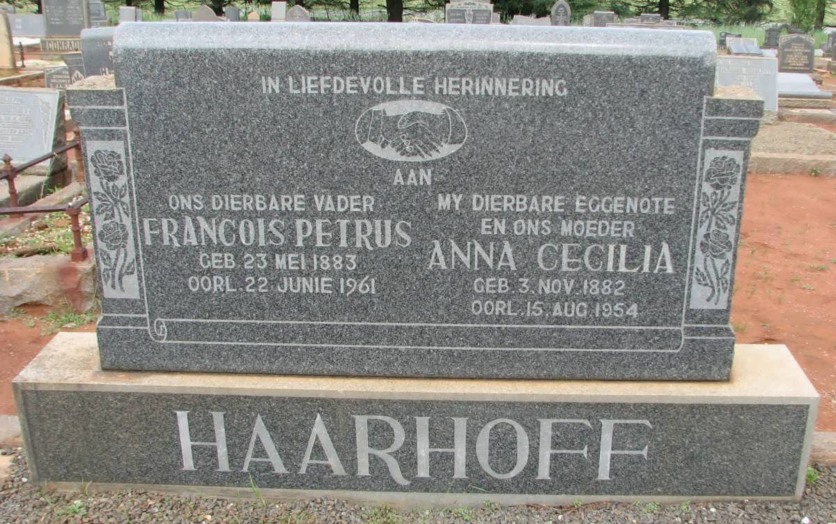 HAARHOFF Francois Petrus 1883-1961 &amp; Anna Cecilia 1882-1954