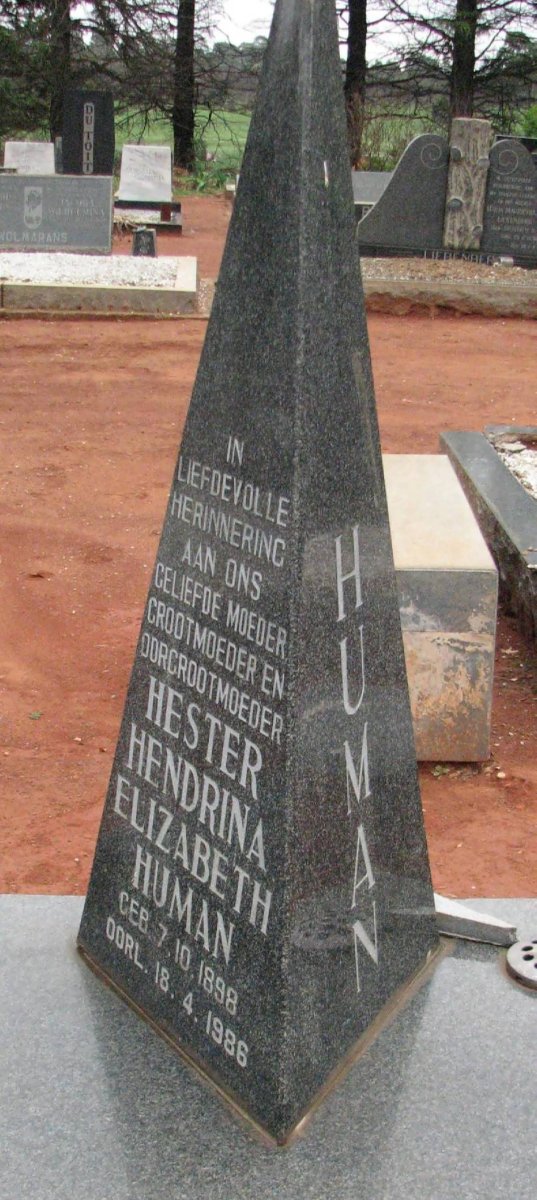 HUMAN Hester Hendrina Elizabeth 1898-1986