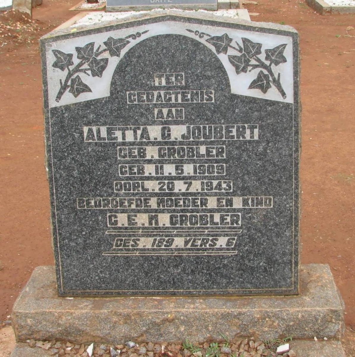 JOUBERT Aletta G. nee GROBLER 1909-1943