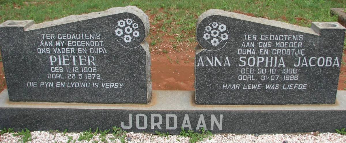 JORDAAN Pieter 1906-1972 &amp; Anna Sophia Jacoba 1908-1996
