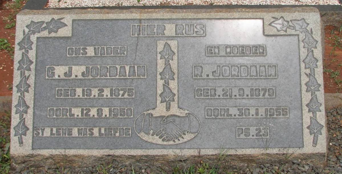 JORDAAN G.J. 1875-1950 &amp; R. 1879-1955