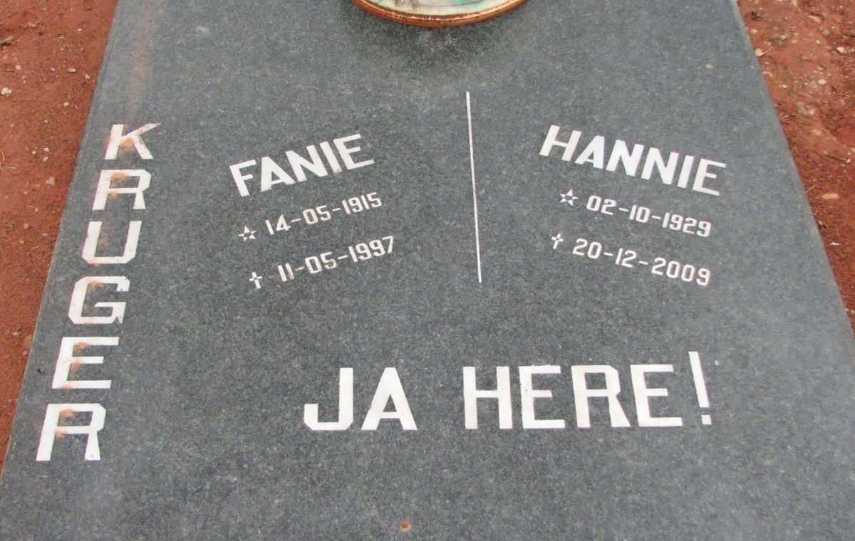 KRUGER Fanie 1915-1997 &amp; Hannie 1929-2009