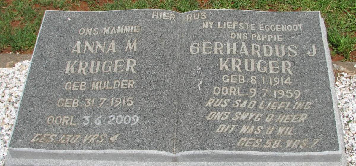 KRUGER Gerhardus J. 1914-1959 &amp; Anna M. MULDER 1915-2009