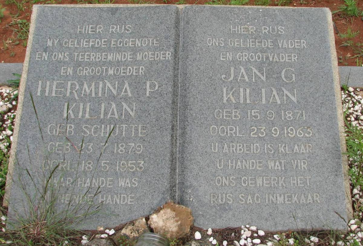KILIAN Jan G. 1871-1963 &amp; Hermina P. SCHUTTE 1879-1953