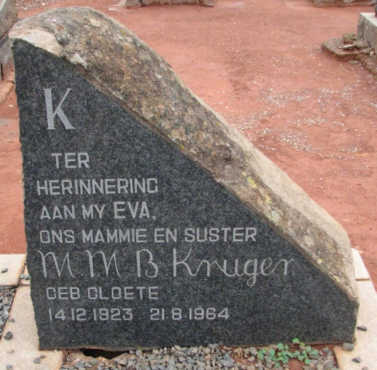 KRUGER M.M.B. nee CLOETE 1923-1964