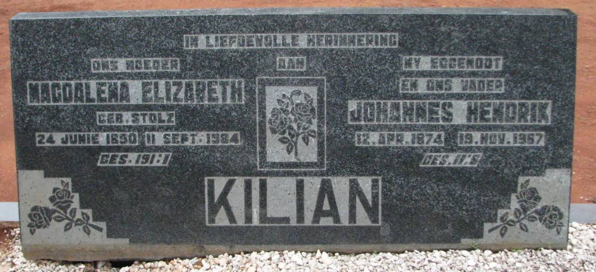 KILIAN Johannes Hendrik 1874-1968 &amp; Magdalena Elizabeth STOLZ 1890-1984