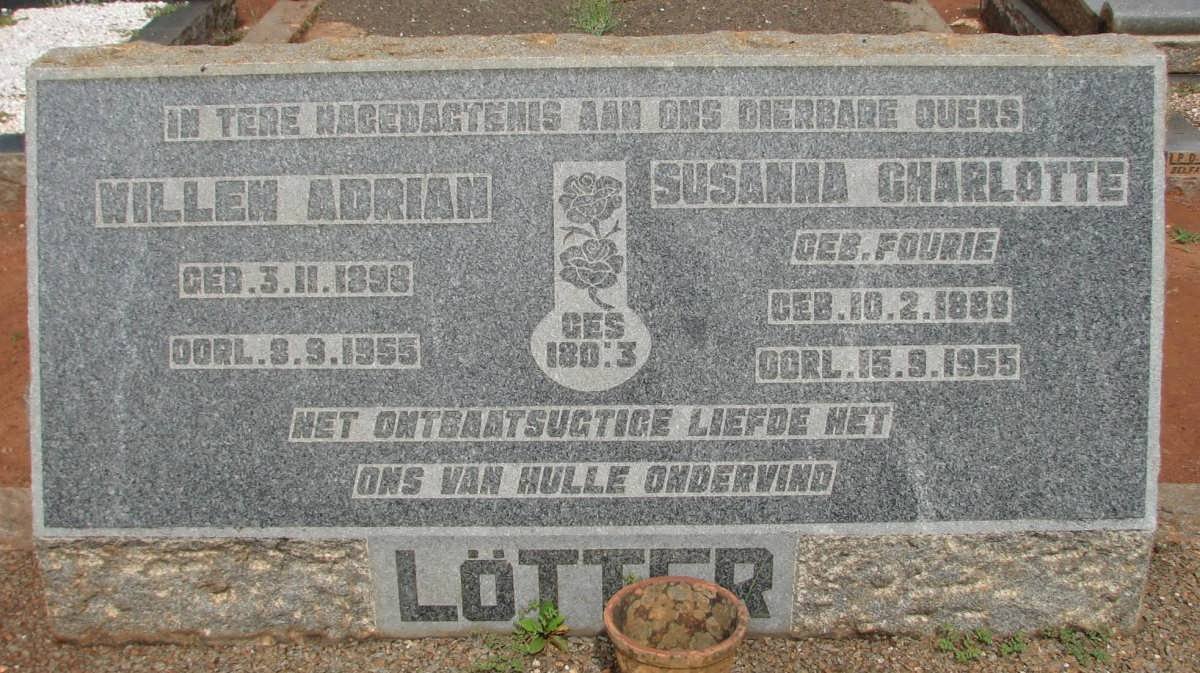 LÖTTER Willem Adrian 1898-1955 &amp; Susanna Charlotte FOURIE 1888-1955