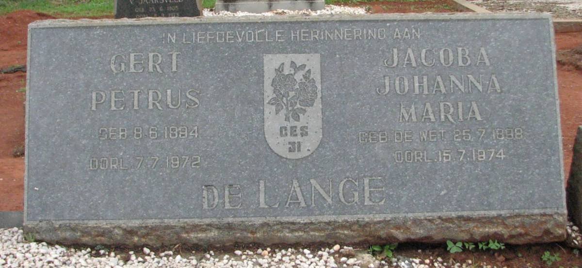 LANGE Gert Petrus, de 1894-1972 &amp; Jacoba Johanna Maria DE WET 1898-1974