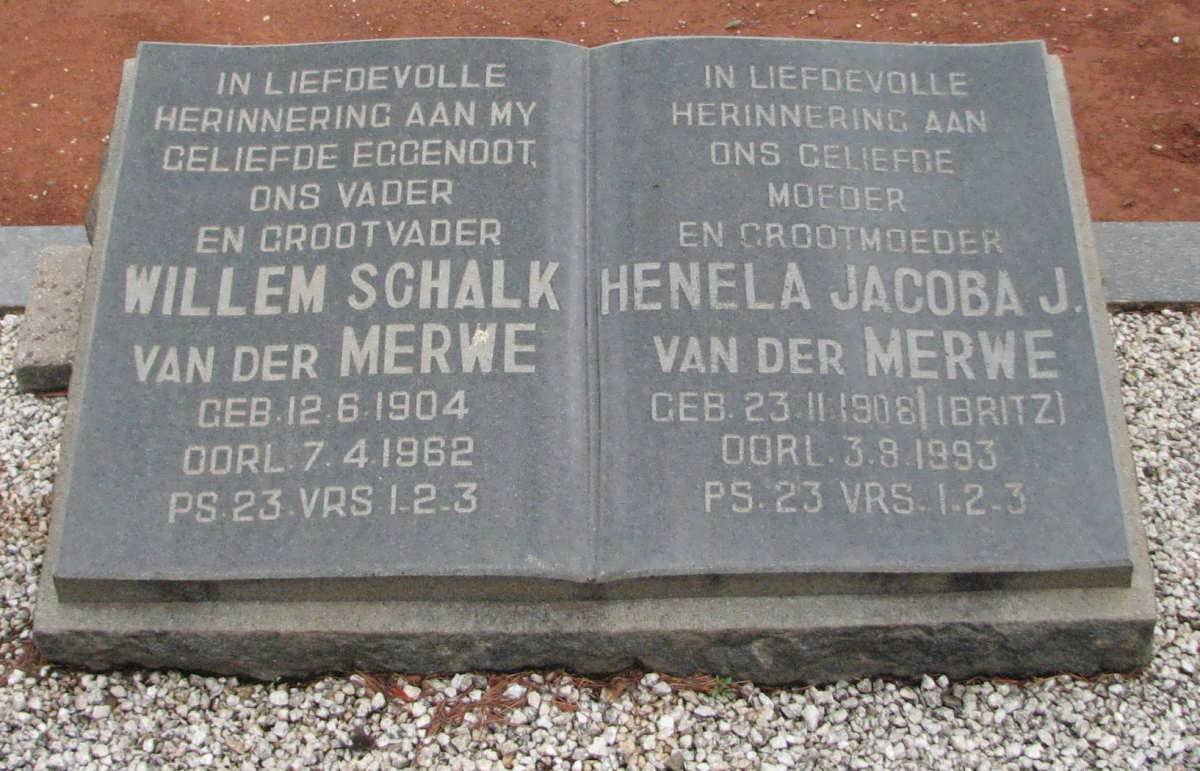 MERWE Willem Schalk, van der 1904-1962 &amp; Henela Jacoba J. BRITZ 1908-1993