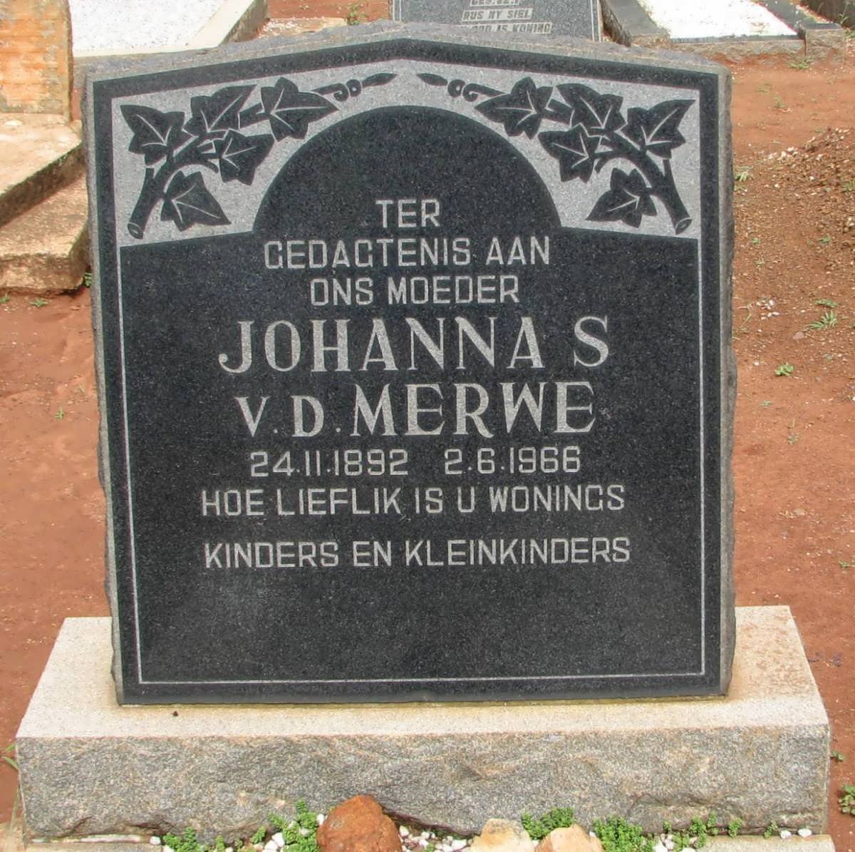 MERWE Johanna S., v.d. 1892-1966