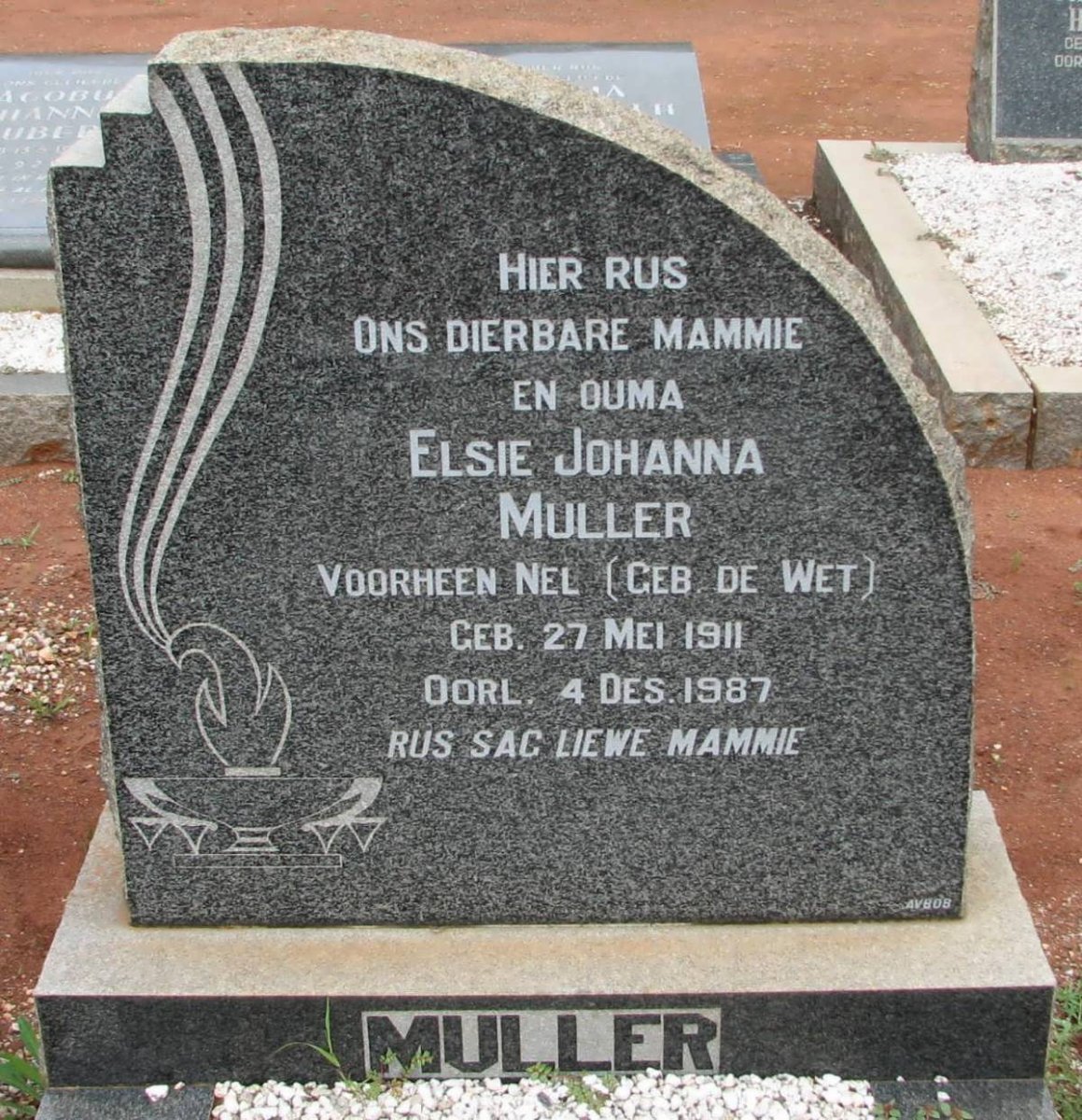 MULLER Elsie Johanna formerly NEL nee de WET 1911-1987