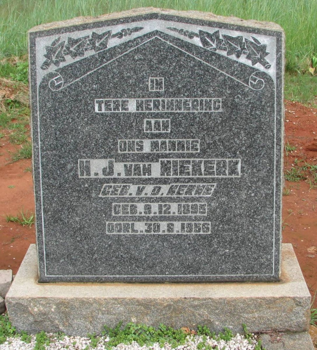 NIEKERK H.J., van nee v.d. MERWE 1895-1956
