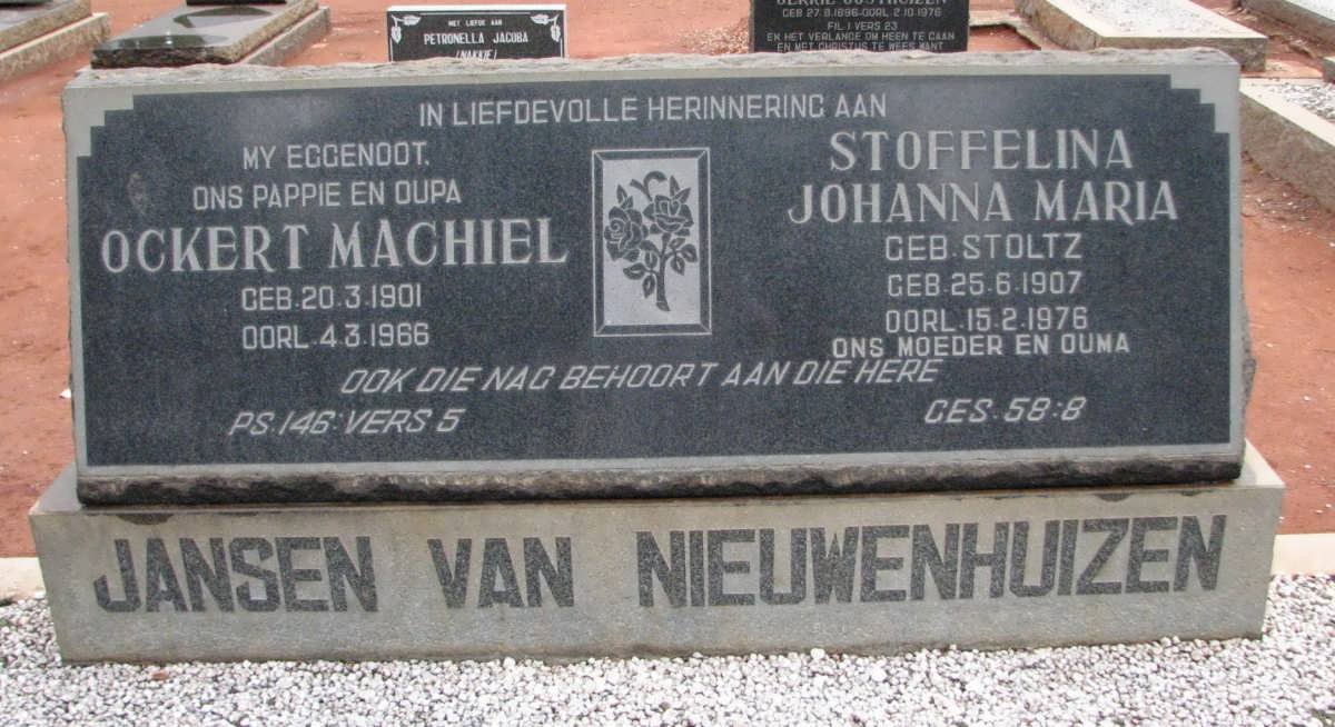 NIEUWENHUIZEN Ockert Machiel, Jansen van 1901-1966 &amp; Stoffelina Johanna Maria STOLTZ 1907-1976