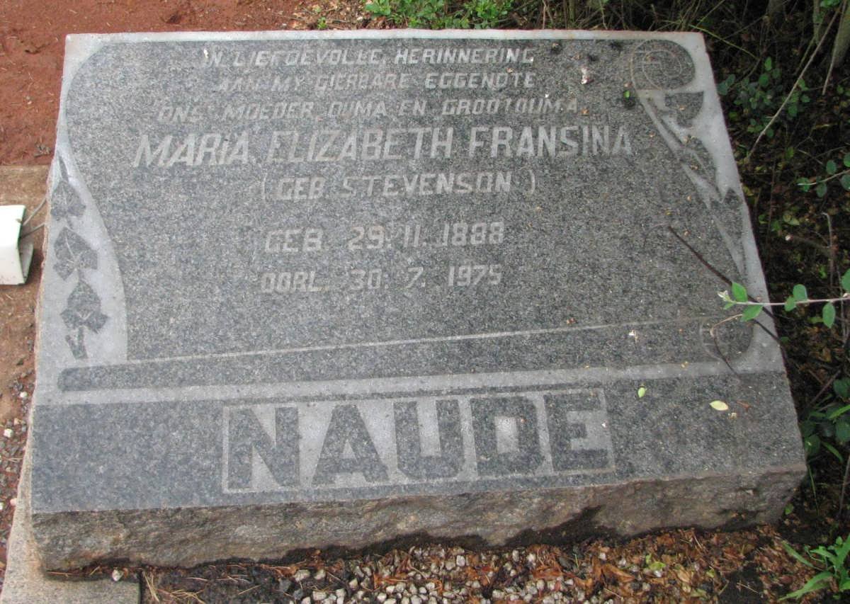 NAUDE Maria Elizabeth Fransina nee STEVENSON 1888-1975