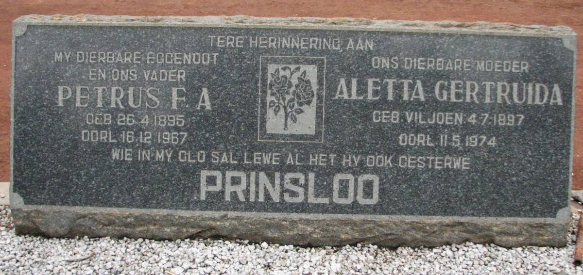 PRINSLOO Petrus F.A. 1895-1967 &amp; Aletta Gertruida VILJOEN 1897-1974