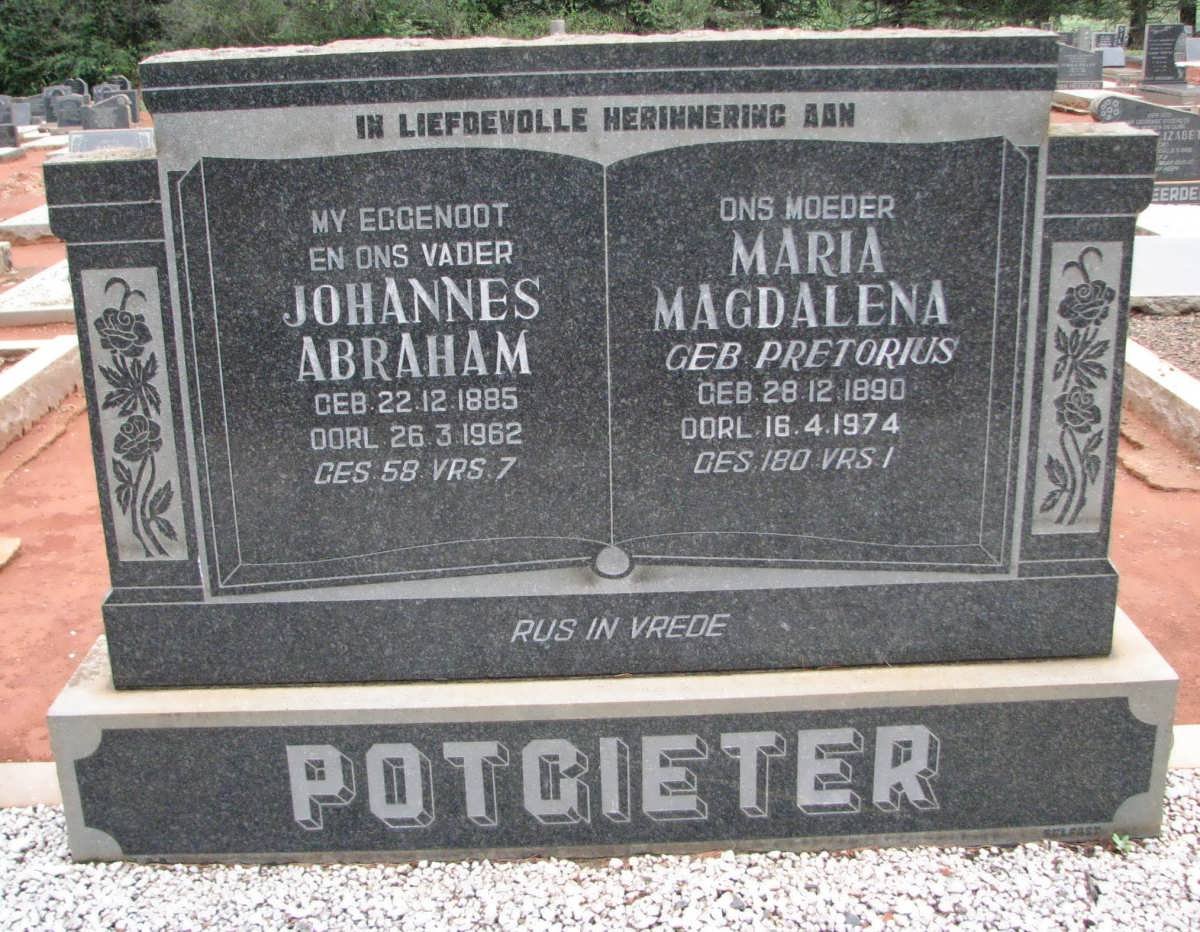 POTGIETER Johannes Abraham 1885-1962 &amp; Maria Magdalena PRETORIUS 1890-1974