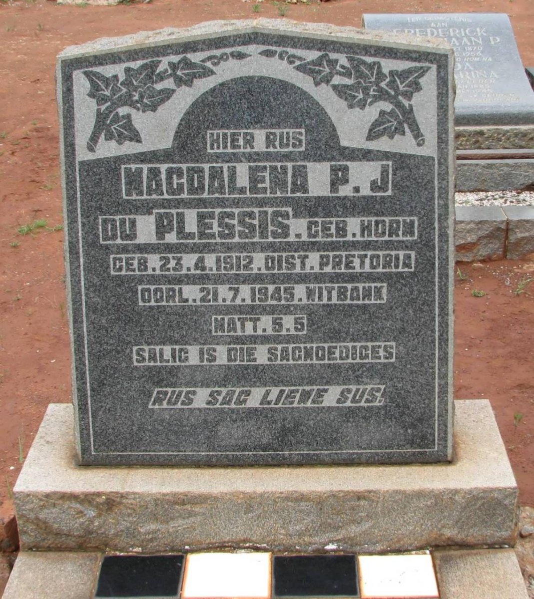 PLESSIS Magdalena P.J., du nee HORN 1912-1945