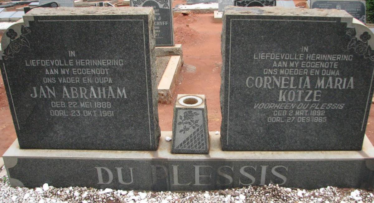 PLESSIS Jan Abraham, du 1888-1961 &amp; Cornelia Maria formerly DU PLESSIS nee KOTZE 1892-1965