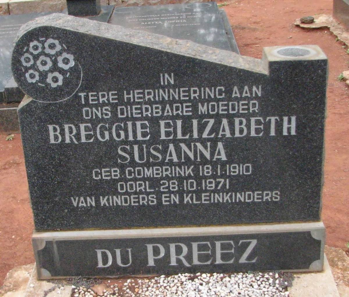 PREEZ Breggie Elizabeth Susanna, du nee COMBRINK 1910-1971