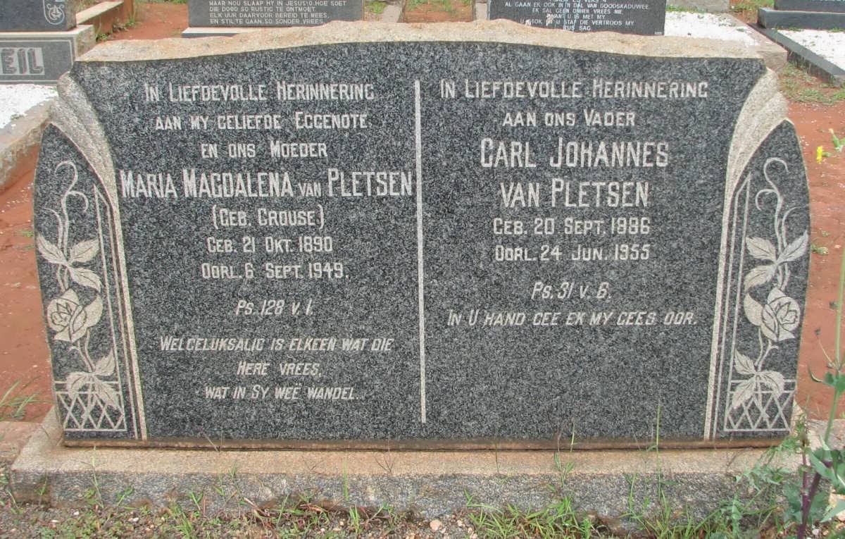 PLETSEN Carl Johannes, van 1886-1955 &amp; Maria Magdalena CROUSE 1890-1949