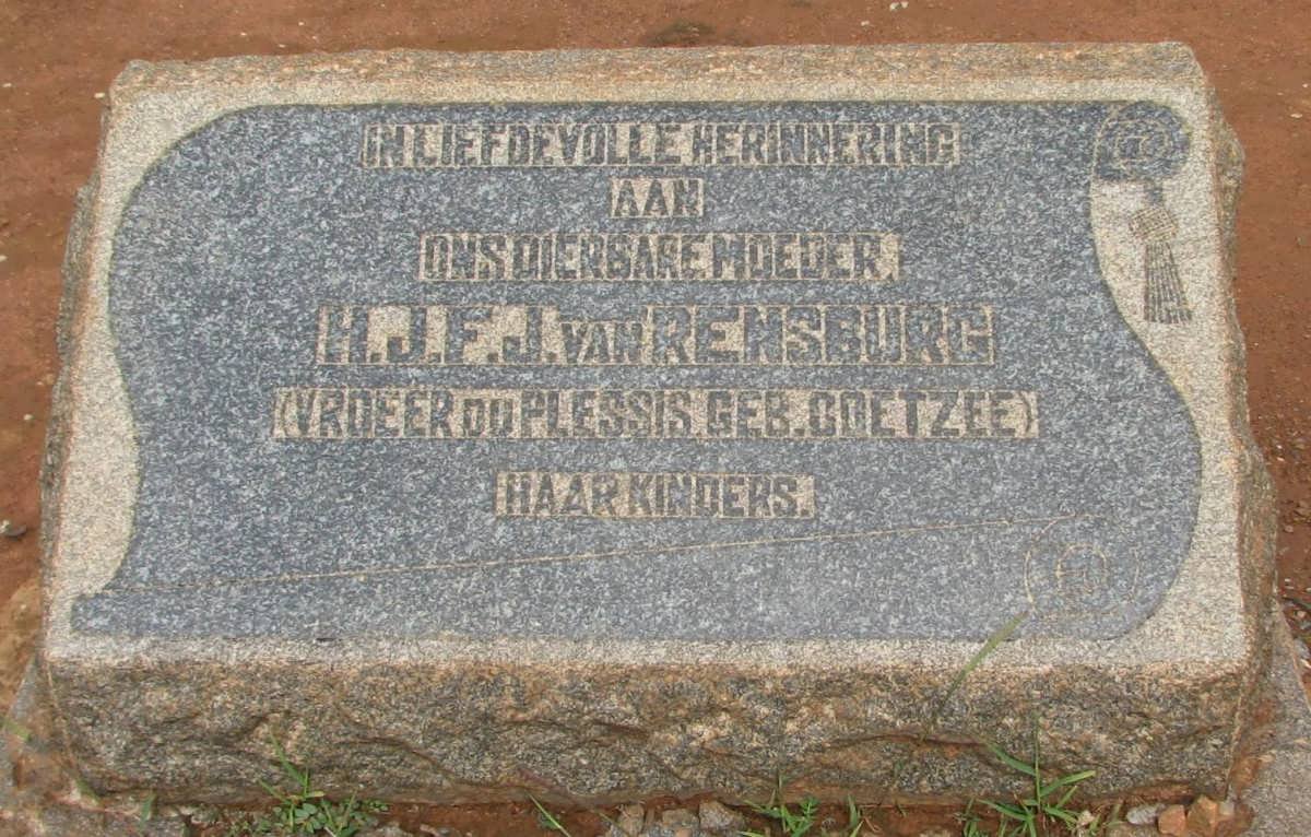 RENSBURG H.J.F., J van formerly du PLESSIS nee COETZEE
