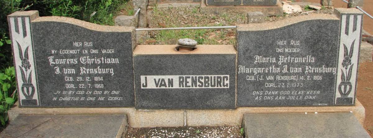 RENSBURG Lourens Christiaan, J. van 1894-1959 &amp; Maria Petronella Margaretha J. van RENSBURG 1905-1973