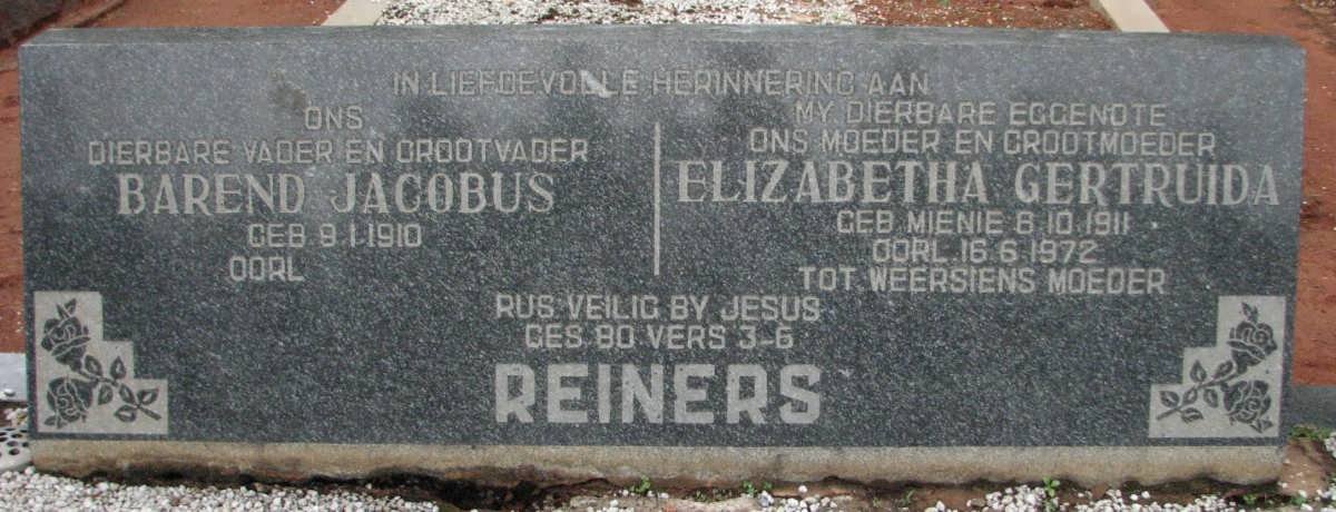REINERS Barend Jacobus 1910- &amp; Elizabetha Gertruida MIENIE 1911-1972