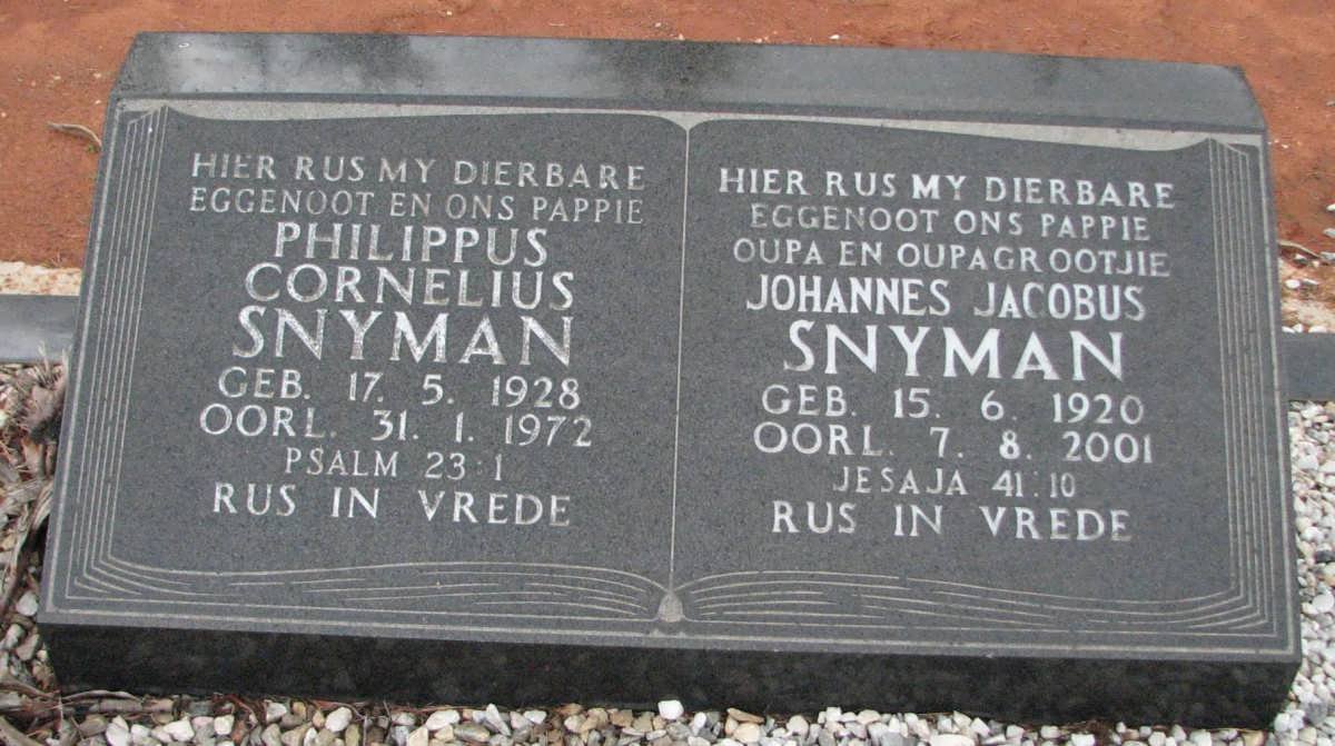 SNYMAN Johannes Jacobus 1920-2001 :: SNYMAN Philippus Cornelius 1928-1972 