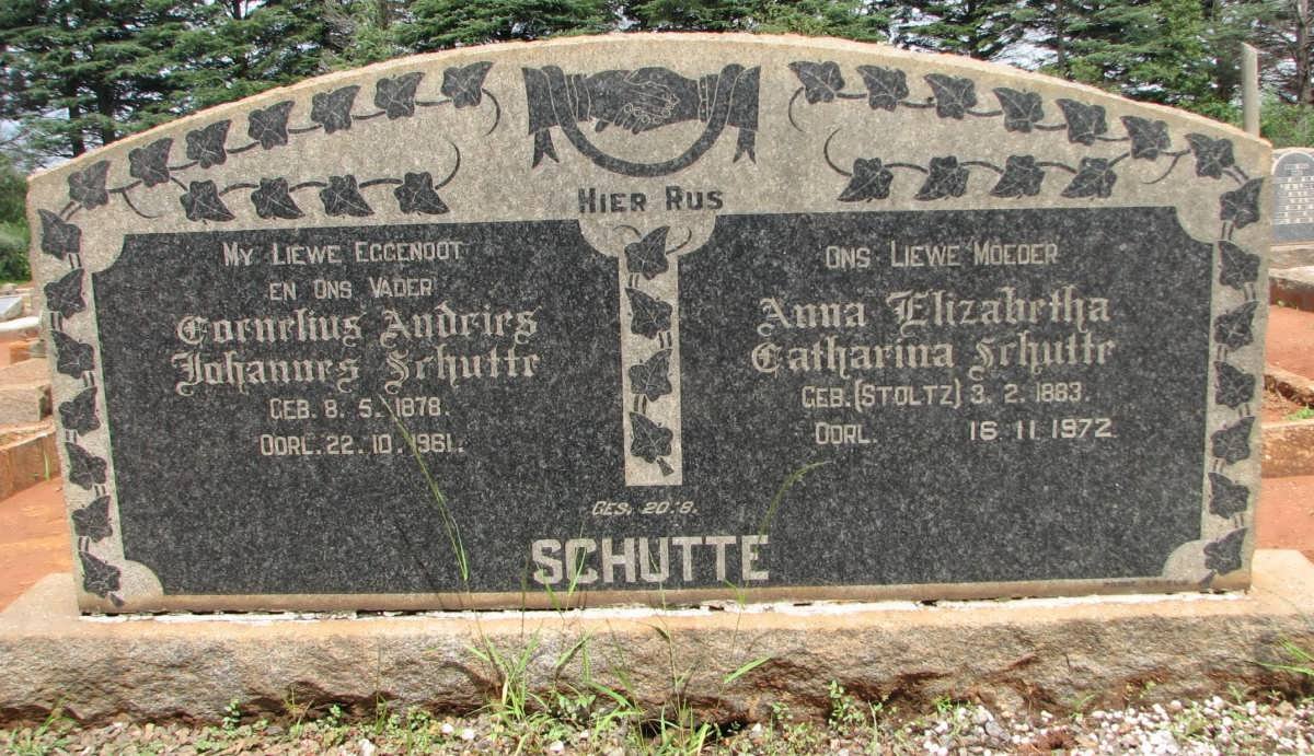 SCHUTTE Cornelius Andries Johannes 1878-1961 &amp; Anna Elizabetha Catharina STOLTZ 1883-1972