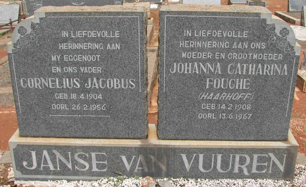 VUUREN Cornelius Jacobus, Janse van 1904-1956 &amp; Johanna Catharina Fouché HAARHOFF 1908-1967