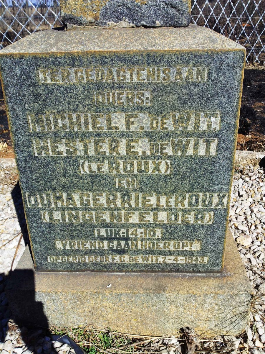 WIT Michiel F., de &amp; Hester LE ROUX :: ROUX Gerrie, le nee LINGENFELDER