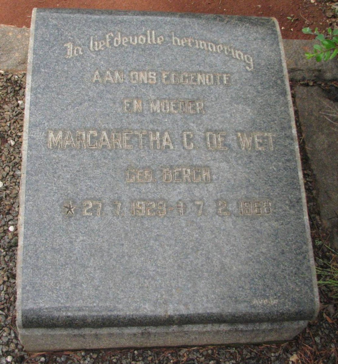 WET Margaretha C., de nee BERGH 1929-1968
